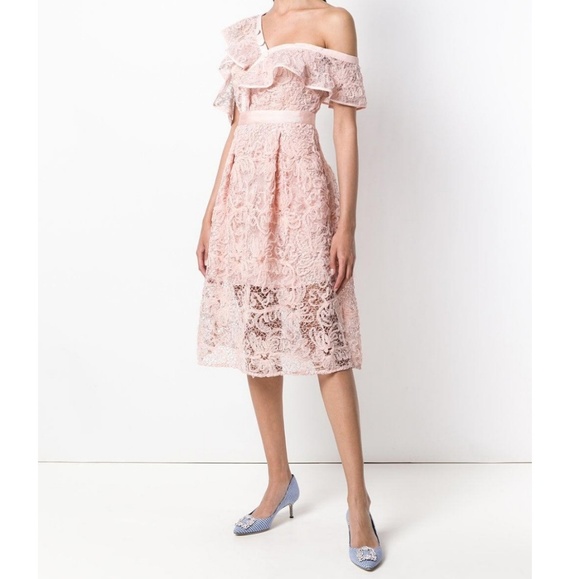 self portrait floral mesh lace frill midi dress